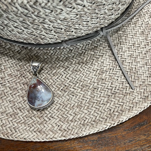 Bloodstone agate 925 sterling silver filigree teardrop pendant gray red neutral - Picture 2 of 5